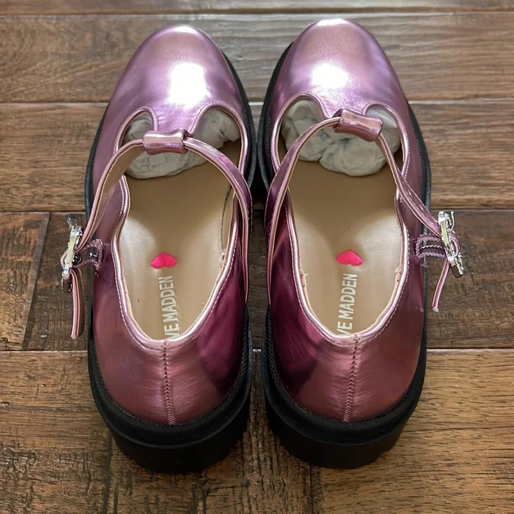 Steve Madden Girls Suzey Mary Jane Lug Sole in Pink Metallic Size 3